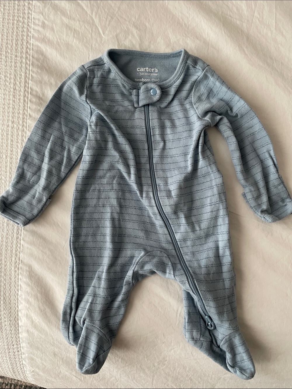 Carter's Light Blue Striped Footed One-Piece Zip Pajama
